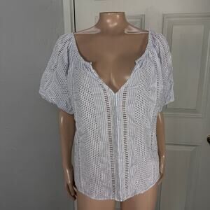 Organic John Patrick Women's Shirt M eyelet Embroidered Cotton Blouse Top HH30